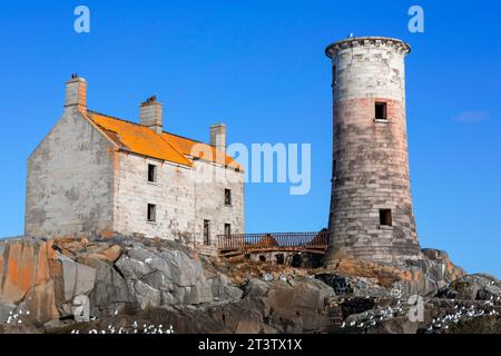 West Maidens Lighthouse, Larne, County Antrim, Nordirland, Großbritannien Stockfoto