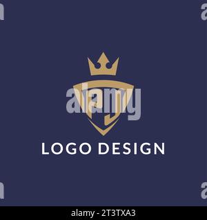 PJ-Logo mit Schild und Krone, Vektordatei im Monogramm-Stil Stock Vektor