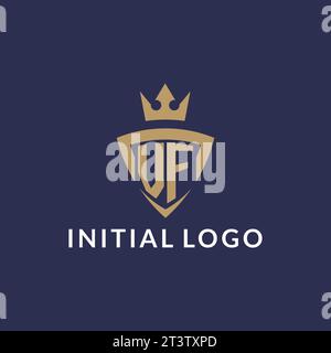 VF-Logo mit Schild und Krone, Vektordatei im Monogramm-Stil Stock Vektor