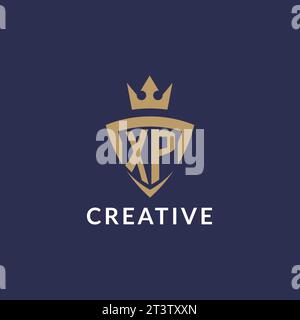 XP-Logo mit Schild und Krone, Vektordatei im Monogramm-Stil Stock Vektor