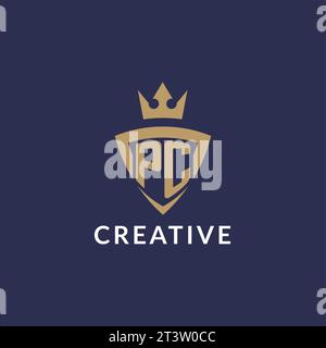 PC-Logo mit Schild und Krone, Vektordatei im Monogramm-Stil Stock Vektor