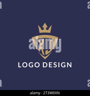 XJ-Logo mit Schild und Krone, Vektordatei im Monogramm-Stil Stock Vektor