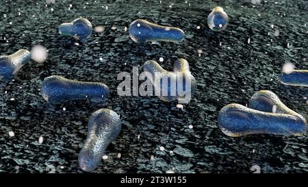 3D-Rendering einer vergrößerten Ansicht von gestreutem Clostridium botulinum unter einem Mikroskop Stockfoto