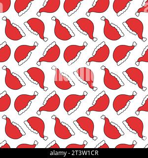 Nahtloses Muster mit Weihnachtsmann-Hüten. Perfekt für Weihnachtskarten, Dekorationen, Einladungen, Banner, Etiketten, Geschenkpapier. Vektor flach Stock Vektor