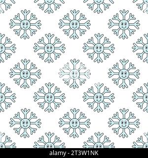 Retro 70er 60er 80er Jahre Hippie Groovy Weihnachten Winter Muster mit Schneeflocken. Illustration der Vektorabwicklung. Stock Vektor