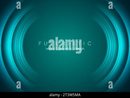Cyan glänzender Technologie Hintergrund mit abstrakten leuchtenden runden Formen. Vektordesign Stock Vektor