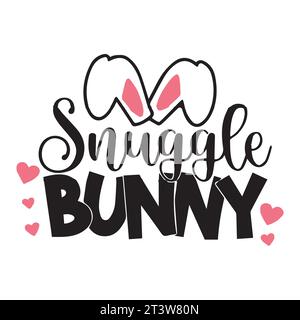 Snuggle Bunny - niedliches Osterhasen-Design, lustiges handgezeichnetes Doodle, Cartoon Osterhase. Stock Vektor