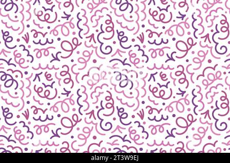 Nahtloses Muster mit farbenfrohen abstrakten Schnörkelmuster, Scribble Spirale und welligen Linien. Retro-Style der 80er Jahre. Chaotische Tintenpinsel kritzelt. Vektorillustraten Stock Vektor