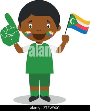 Fan der Nationalmannschaft aus Komoren mit Flagge und Handschuh Vektor-Illustration Stock Vektor