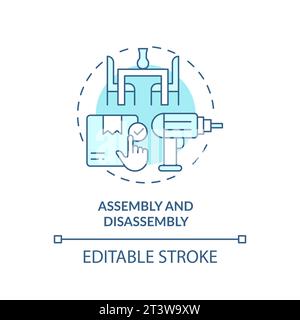 2D einfaches dünnes, lineares blaues Symbol für Montage und Demontage Stock Vektor
