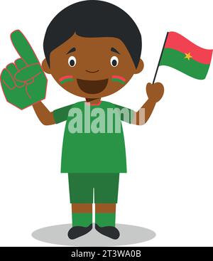 Fan der Nationalmannschaft aus Burkina Faso mit Flagge und Handschuh Vektor-Illustration Stock Vektor