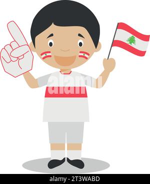 Fan der Nationalmannschaft aus dem Libanon mit Flagge und Handschuh Vector Illustration Stock Vektor