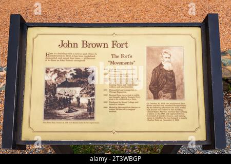 Hinweisschild im John Brown Fort, Harpers Ferry National Historic Park, West Virginia USA Stockfoto