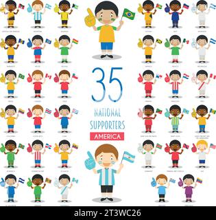 Set mit 35 Fans der Nationalmannschaft aus amerikanischen Ländern Vektor-Illustration Stock Vektor