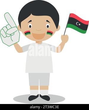 Fan der Nationalmannschaft aus Lybien mit Flagge und Handschuh Vektor-Illustration Stock Vektor