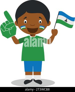 Fan der Nationalmannschaft aus Lesotho mit Flagge und Handschuh Vektor-Illustration Stock Vektor