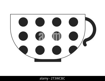 Großer runder Becher mit Polka Dot, schwarz-weiß, 2D-Zeichentrickobjekt Stock Vektor