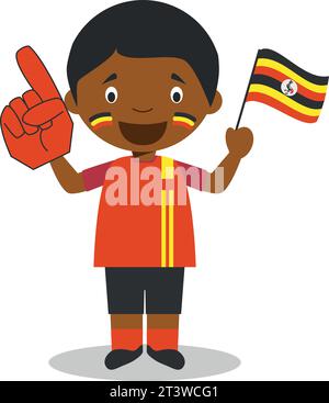 Fan der Nationalmannschaft aus Uganda mit Flagge und Handschuh Vector Illustration Stock Vektor