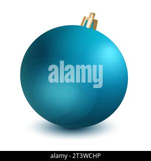 Blaue realistische Weihnachtskugel liegt auf weißem Hintergrund. Vektorabbildung. Weihnachtsbaumdekoration Stock Vektor