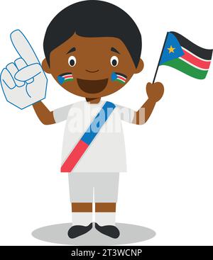 Fan der Nationalmannschaft aus Südsudan mit Flagge und Handschuh Vector Illustration Stock Vektor