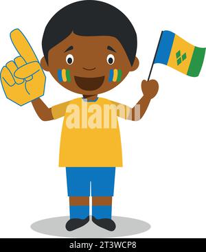 Fan der Nationalmannschaft aus St. Vincent und den Grenadinen mit Flagge und Handschuh Vektor-Illustration Stock Vektor