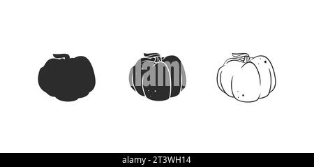 Hand gezeichnet Vektor abstrakte Grafik, schwarz-weiß Silhouette Herbst Gemüse, Ernte Thanksgiving und Halloween Kürbis Set. Halloween Umriss Herbst Stock Vektor