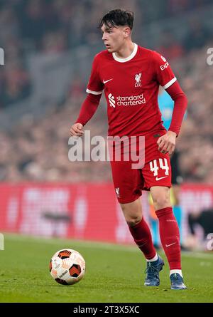 Liverpool, Großbritannien. Oktober 2023. Luke Chambers of Liverpool während des Spiels der UEFA Europa League in Anfield, Liverpool. Der Bildnachweis sollte lauten: Andrew Yates/Sportimage Credit: Sportimage Ltd/Alamy Live News Stockfoto