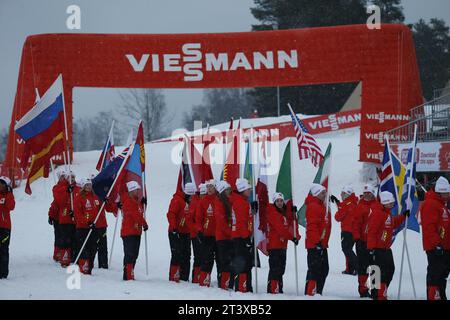 Viessmann Werbebanden FIS NORDISCHE SKI-WELTMEISTERSCHAFT 2015 in Falun, Schweden am 01.03.2015 Stockfoto