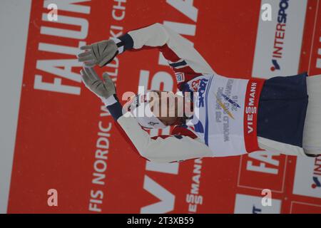 Viessmann Werbebanden FIS NORDISCHE SKI-WELTMEISTERSCHAFT 2015 in Falun, Schweden am 01.03.2015 Stockfoto