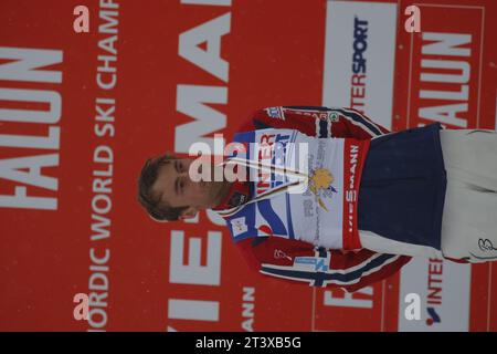 Viessmann Werbebanden FIS NORDISCHE SKI-WELTMEISTERSCHAFT 2015 in Falun, Schweden am 01.03.2015 Stockfoto