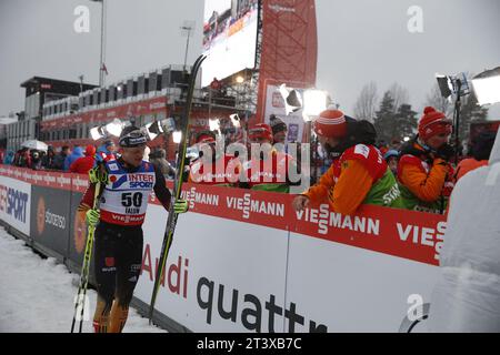 Viessmann Werbebanden FIS NORDISCHE SKI-WELTMEISTERSCHAFT 2015 in Falun, Schweden am 01.03.2015 Stockfoto
