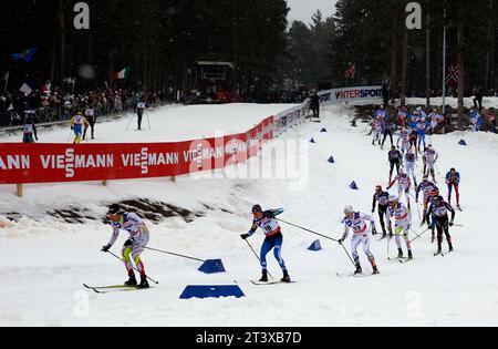 Viessmann Werbebanden FIS NORDISCHE SKI-WELTMEISTERSCHAFT 2015 in Falun, Schweden am 01.03.2015 Stockfoto