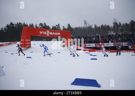 Viessmann Werbebanden FIS NORDISCHE SKI-WELTMEISTERSCHAFT 2015 in Falun, Schweden am 01.03.2015 Stockfoto