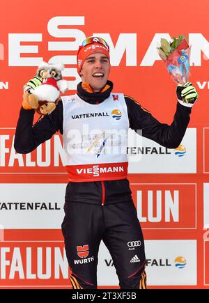 Johannes Rydzek Weltmeister Jubel bei Siegerehrung FIS NORDISCHE SKI-WELTMEISTERSCHAFT 2015 in Falun, Schweden am 20.02.2015 Stockfoto