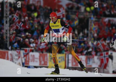 Viessmann Werbebanden FIS NORDISCHE SKI-WELTMEISTERSCHAFT 2015 in Falun, Schweden am 28.02.2015 Stockfoto