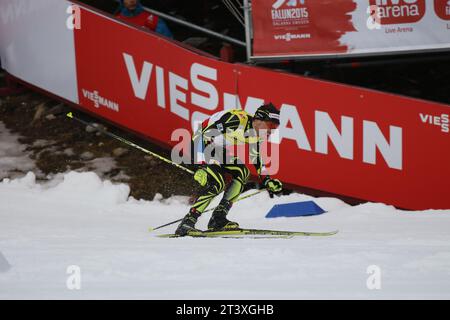 Viessmann Werbebanden FIS NORDISCHE SKI-WELTMEISTERSCHAFT 2015 in Falun, Schweden am 28.02.2015 Stockfoto