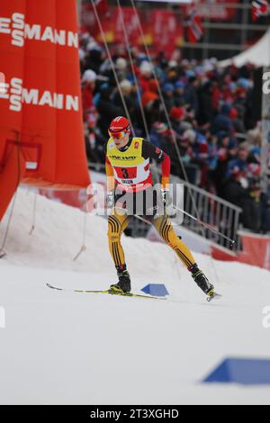 Viessmann Werbebanden FIS NORDISCHE SKI-WELTMEISTERSCHAFT 2015 in Falun, Schweden am 28.02.2015 Stockfoto