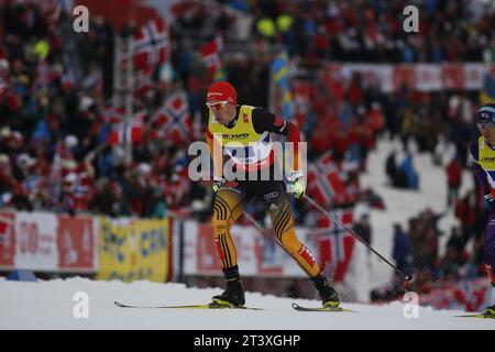 Viessmann Werbebanden FIS NORDISCHE SKI-WELTMEISTERSCHAFT 2015 in Falun, Schweden am 28.02.2015 Stockfoto