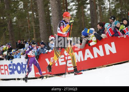 Viessmann Werbebanden FIS NORDISCHE SKI-WELTMEISTERSCHAFT 2015 in Falun, Schweden am 28.02.2015 Stockfoto