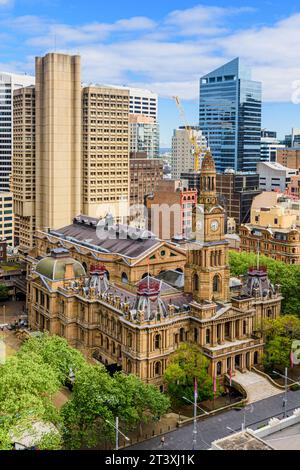 Das im viktorianischen Stil des Second Empire erbaute Rathaus aus aus dem 9. Jahrhundert, George Street, Sydney CBD, New South Wales, Australien Stockfoto