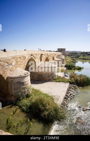 Die römische Brücke von cordoba über den Fluss Guadalquivir in andalusien wurde vermutlich im 1. Jahrhundert erbaut Stockfoto