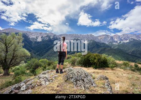 Wanderer im Naturpark Cadí-Moixeró, Katalonien, Spanien. Stockfoto