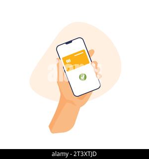 Menschliche Hand bezahlen mit Mobiltelefon. Kontaktlose Zahlung. Mobile Online-Banking-App und elektronische Geldbörse. Illustration von Finanzvektoren in einem trendigen Stil Stock Vektor