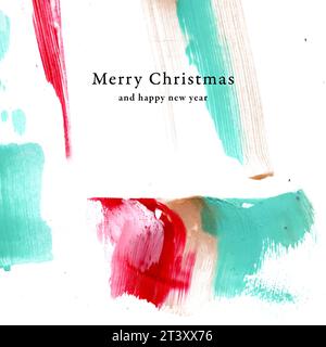 Weihnachtskartendesign mit abstraktem, elegantem, schlichtem und modernem Design. Frohe weihnachten. Gemalte Textur mit weihnachtsfarben. Rot, grün und Gold ( Stockfoto