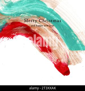 Weihnachtskartendesign, abstraktes Design, elegant, einfach und modern. Frohe weihnachten. Farbstriche in weihnachtsfarben. Rot, grün und Gold (Gold) t Stockfoto