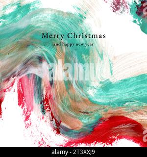 Weihnachtskartendesign mit elegantem und modernem Design und schönem abstrakten Hintergrund. Frohe weihnachten. Farbstriche in weihnachtsfarben. Re Stockfoto