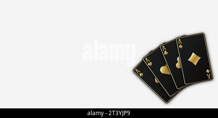 Fans von Karten mit Handspielen. Vier Asse mit dem Anzug aus Herzen, Schlägern, Diamanten und Pik. Casino- oder Poker-Konzept. Vetor-Abbildung. Weißer Hintergrund Stock Vektor