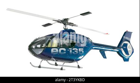 Nahaufnahme eines ferngesteuerten Hubschraubers, isoliert auf weißem Hintergrund, Hubschrauber isoliert. Stockfoto