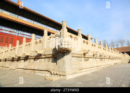 PEKING - 22. DEZEMBER: Die traditionelle chinesische Landschaftsarchitektur im Kaiserlichen Ahnentempel, 22. Dezember 2013, Peking, China. Stockfoto