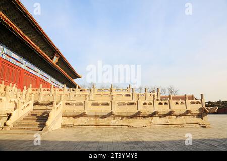 PEKING - 22. DEZEMBER: Die traditionelle chinesische Landschaftsarchitektur im Kaiserlichen Ahnentempel, 22. Dezember 2013, Peking, China. Stockfoto